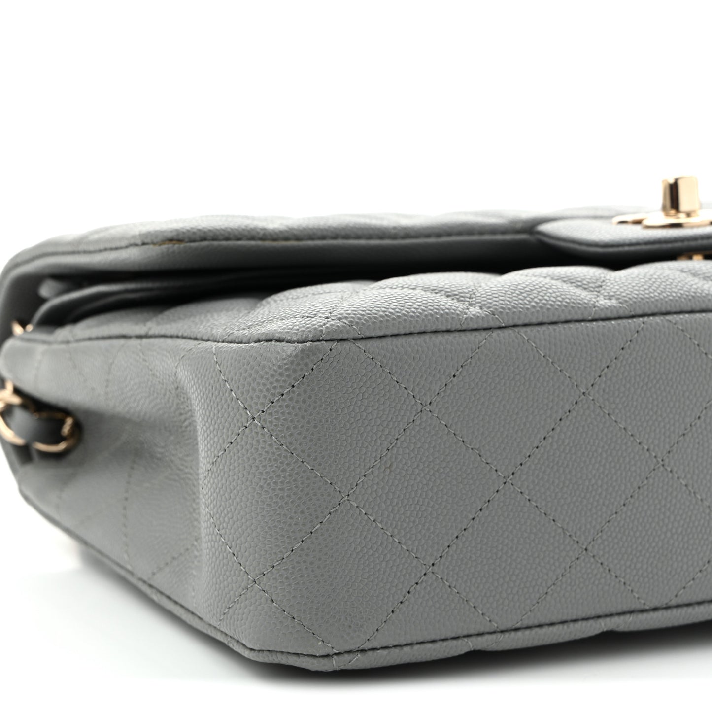 Caviar Quilted Medium Double Flap Grey