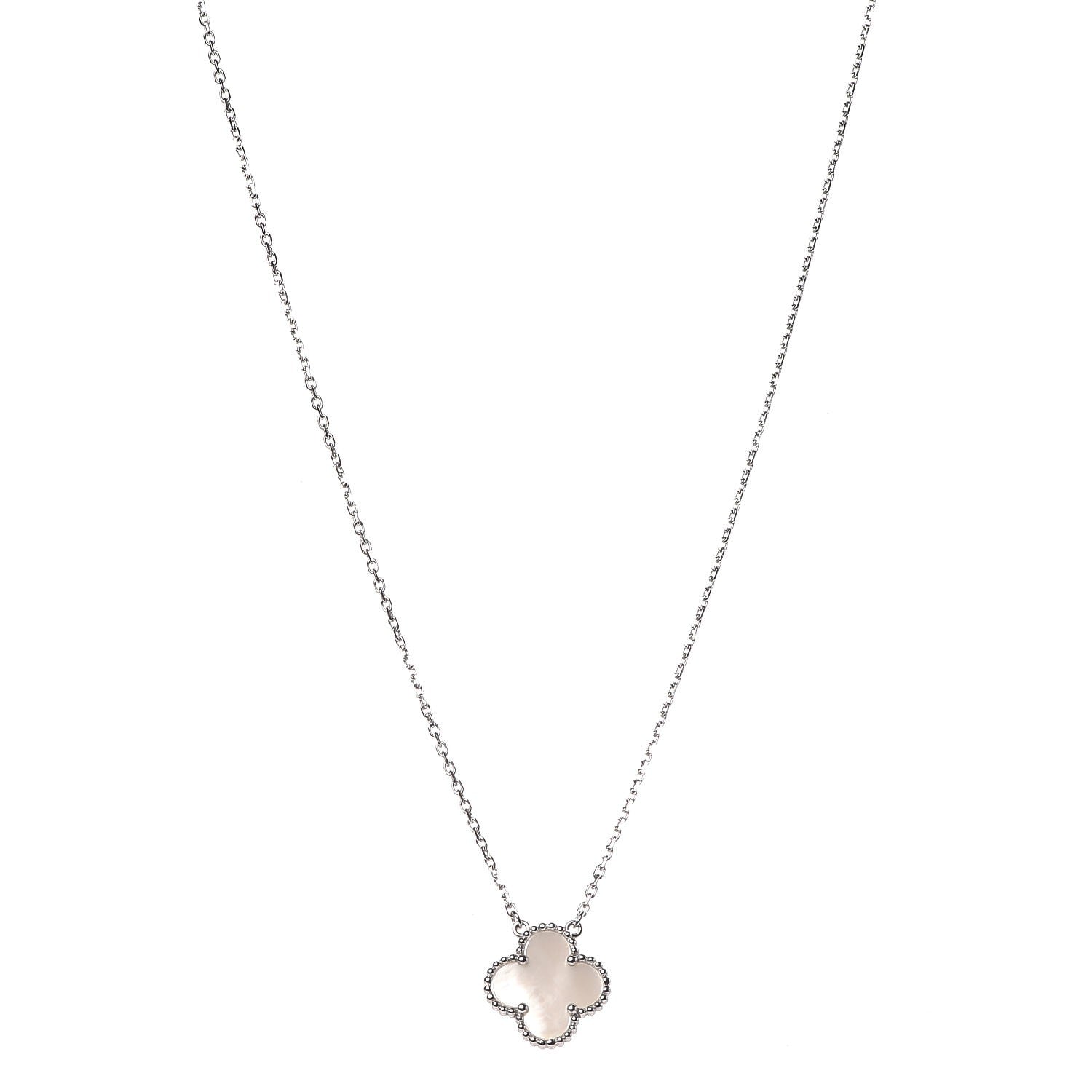 Van Cleef & Arpels 18K White Gold Mother of Pearl Vintage Alhambra Pendant Necklace 1 of 8
