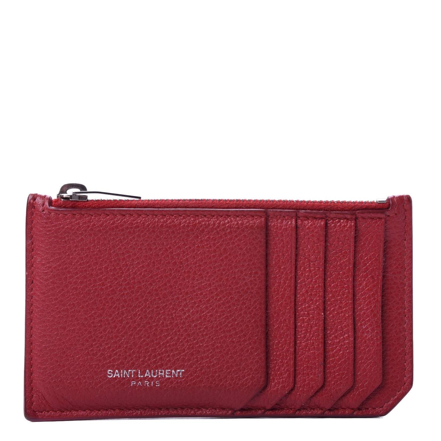 Saint Laurent Grained Calfskin 5 Fragments Zip Pouch Card Holder New Red 1 of 6