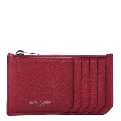 Saint Laurent Grained Calfskin 5 Fragments Zip Pouch Card Holder New Red 1 of 6