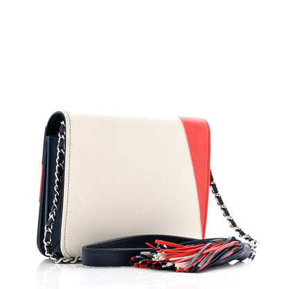Chanel Lambskin Patchwork CC Tassel Crossbody Bag White Blue Red 3 of 14