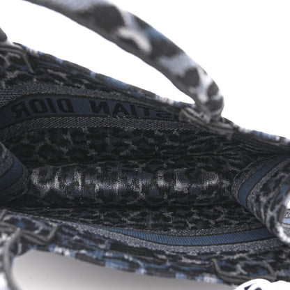Christian Dior Canvas Mizza Embroidered Medium Leopard Book Tote Blue 5 of 11