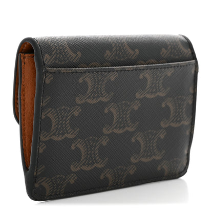 Celine Triomphe Canvas Calfskin Flap Card Holder Tan 3 of 7
