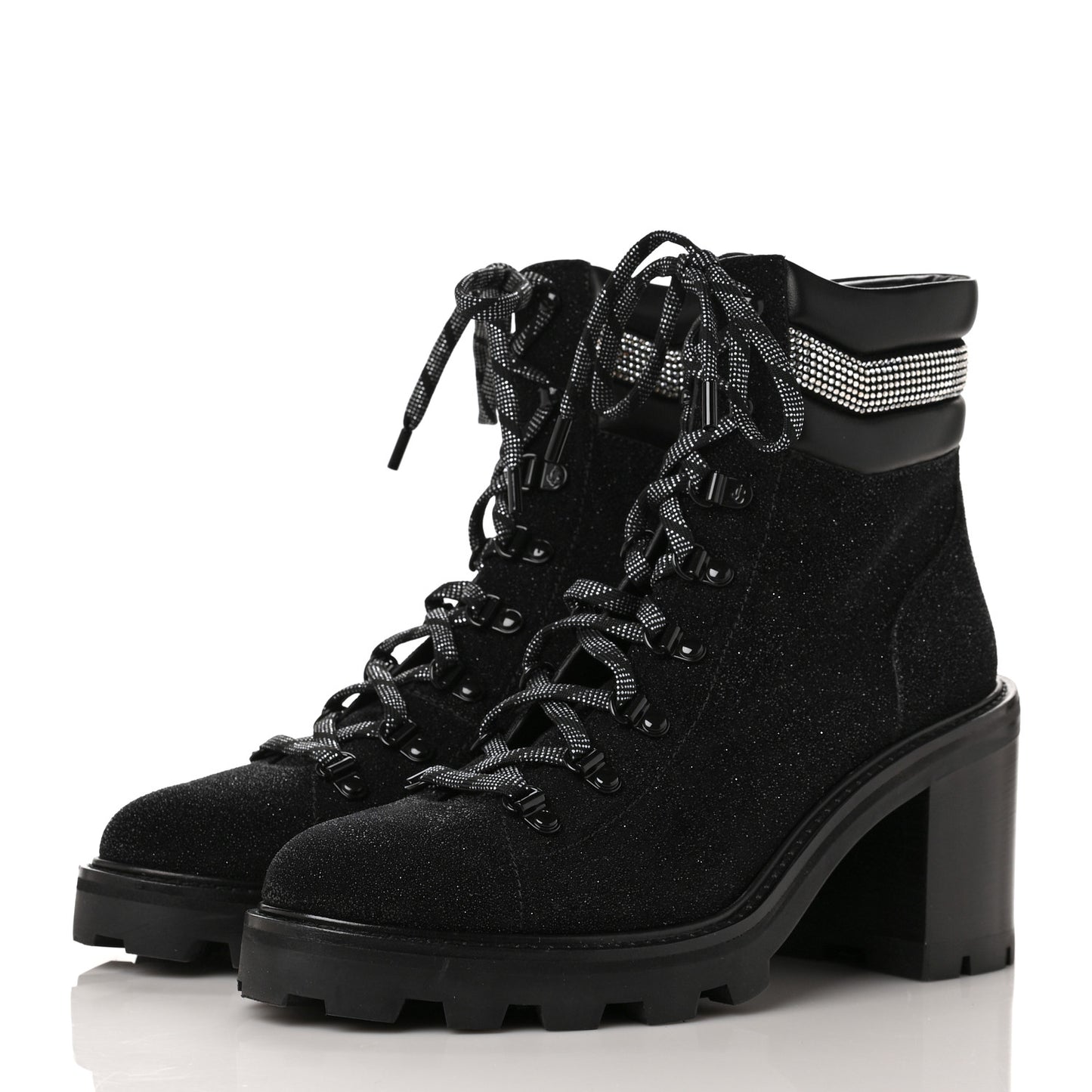 Suede Glitter Crystal Embellished Womens Eshe 65 Hiking Boots 41 Black