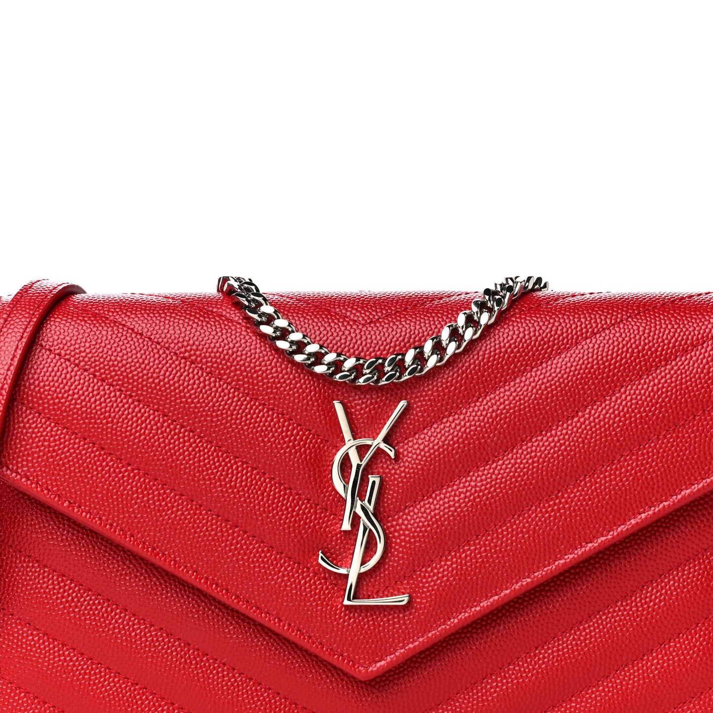 Grain De Poudre Matelasse Chevron Monogram Envelope Chain Wallet Rouge Eros