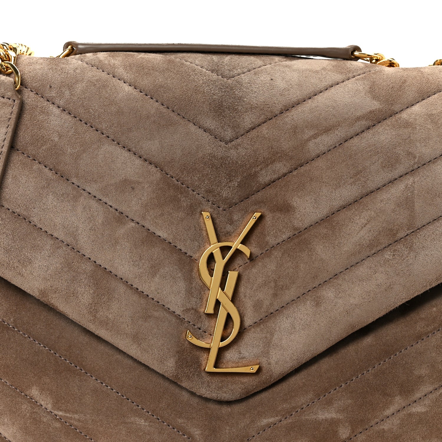 Saint Laurent Suede Y Quilted Monogram Medium Loulou Chain Satchel Taupe 10 of 12