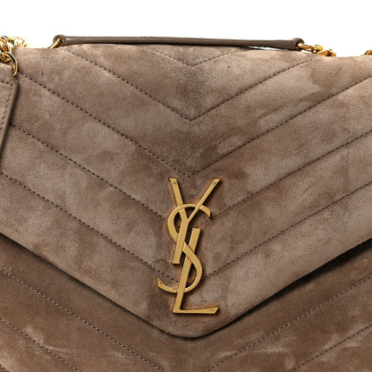 Saint Laurent Suede Y Quilted Monogram Medium Loulou Chain Satchel Taupe 10 of 12