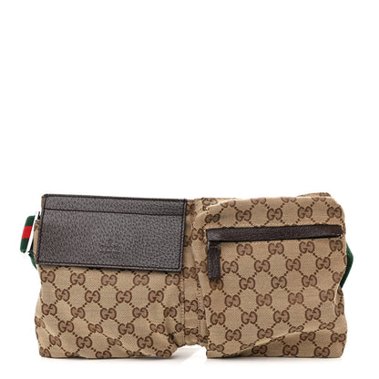 Gucci GG Monogram Web Double Pocket Belt Bag Dark Brown 1 of 12