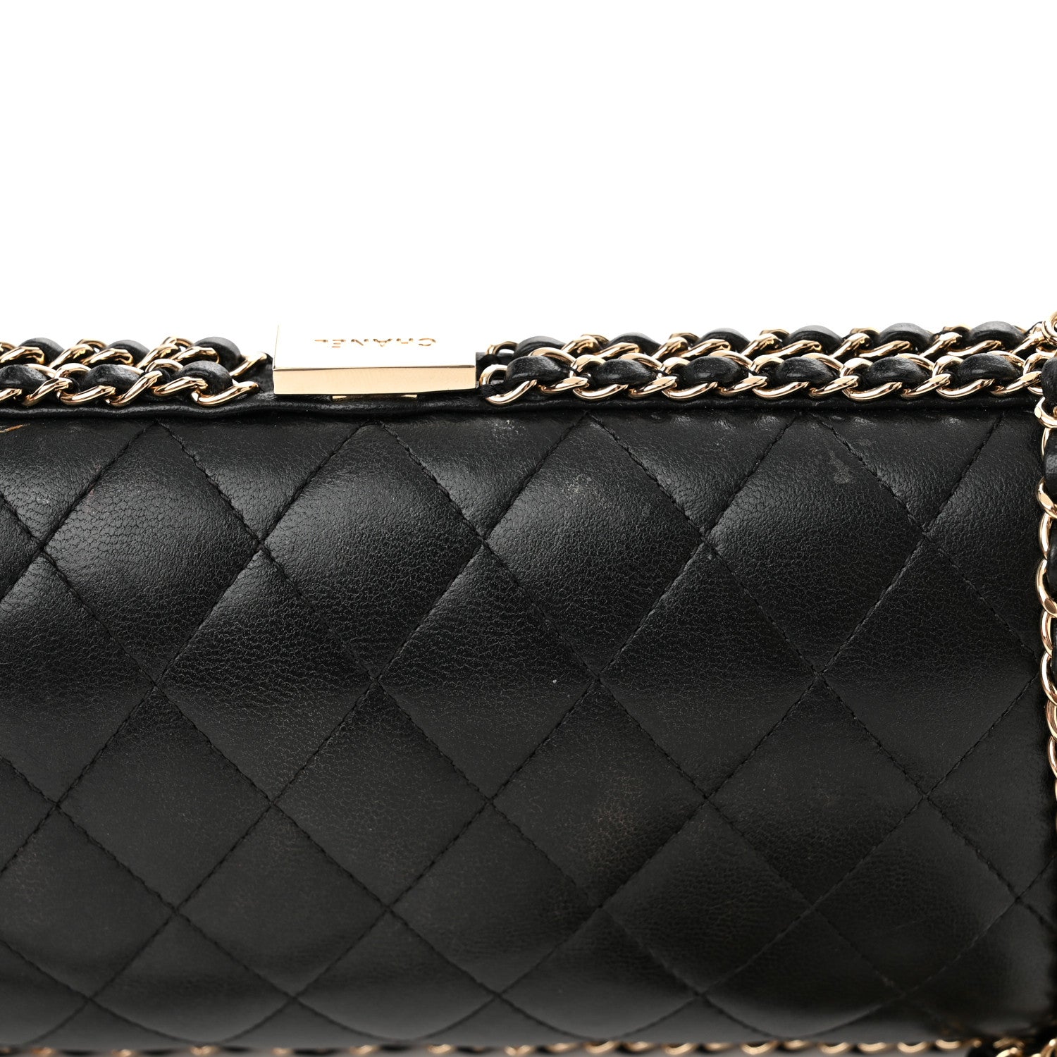 Chanel Lambskin Quilted Pearl Crystal Chain Around Clutch Black 16 of 20