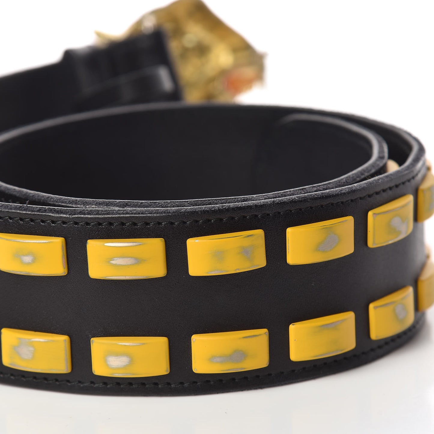 Metal Tiger Head Studded Belt 80 32 Yellow Black