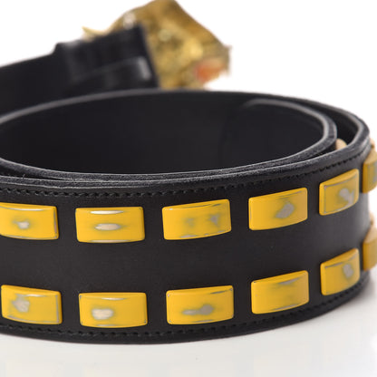 Gucci Metal Tiger Head Studded Belt 80 32 Yellow Black 5 of 8