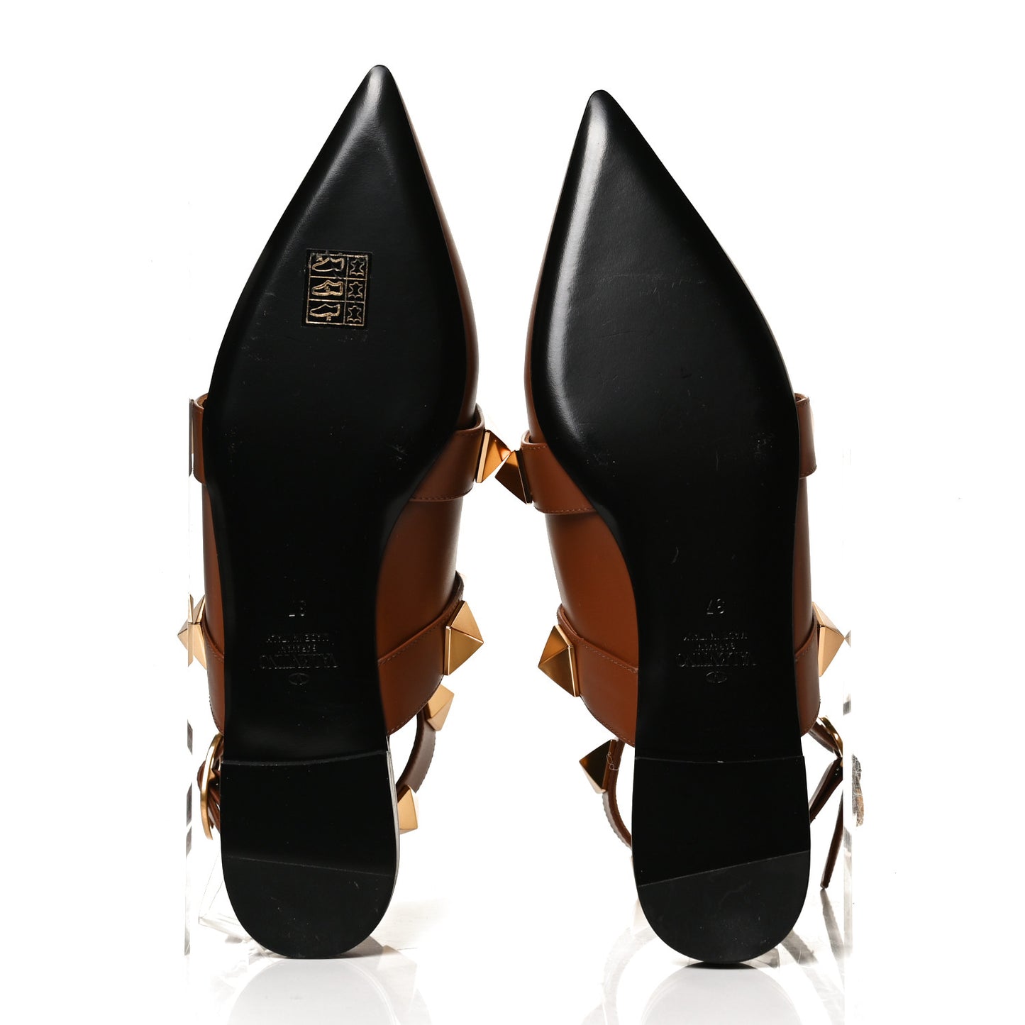 Calfskin Roman Stud Ankle Strap Flat Mules 37 Selleria