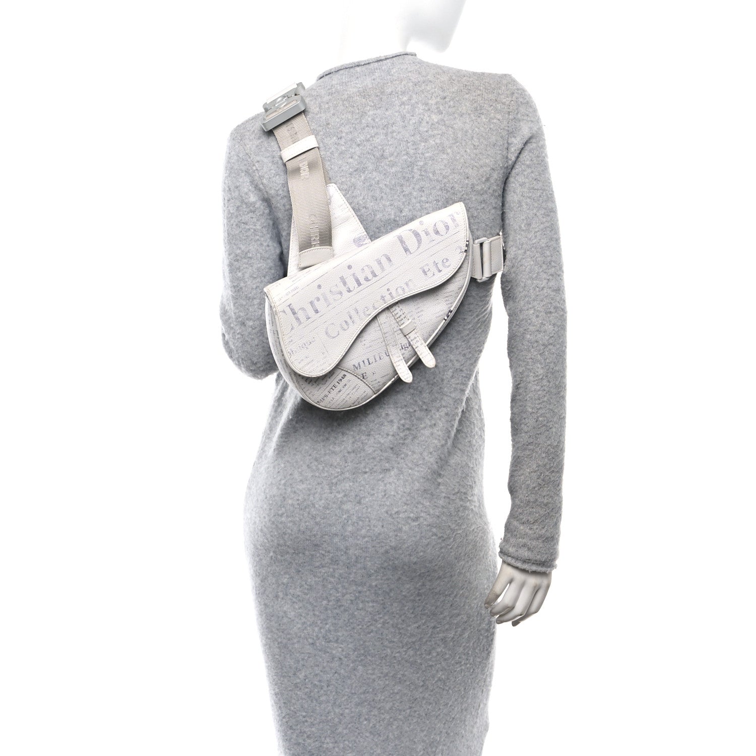 Christian Dior X DANIEL ARSHAM Grained Calfskin Newspaper Print Saddle Bag White 2 of 10