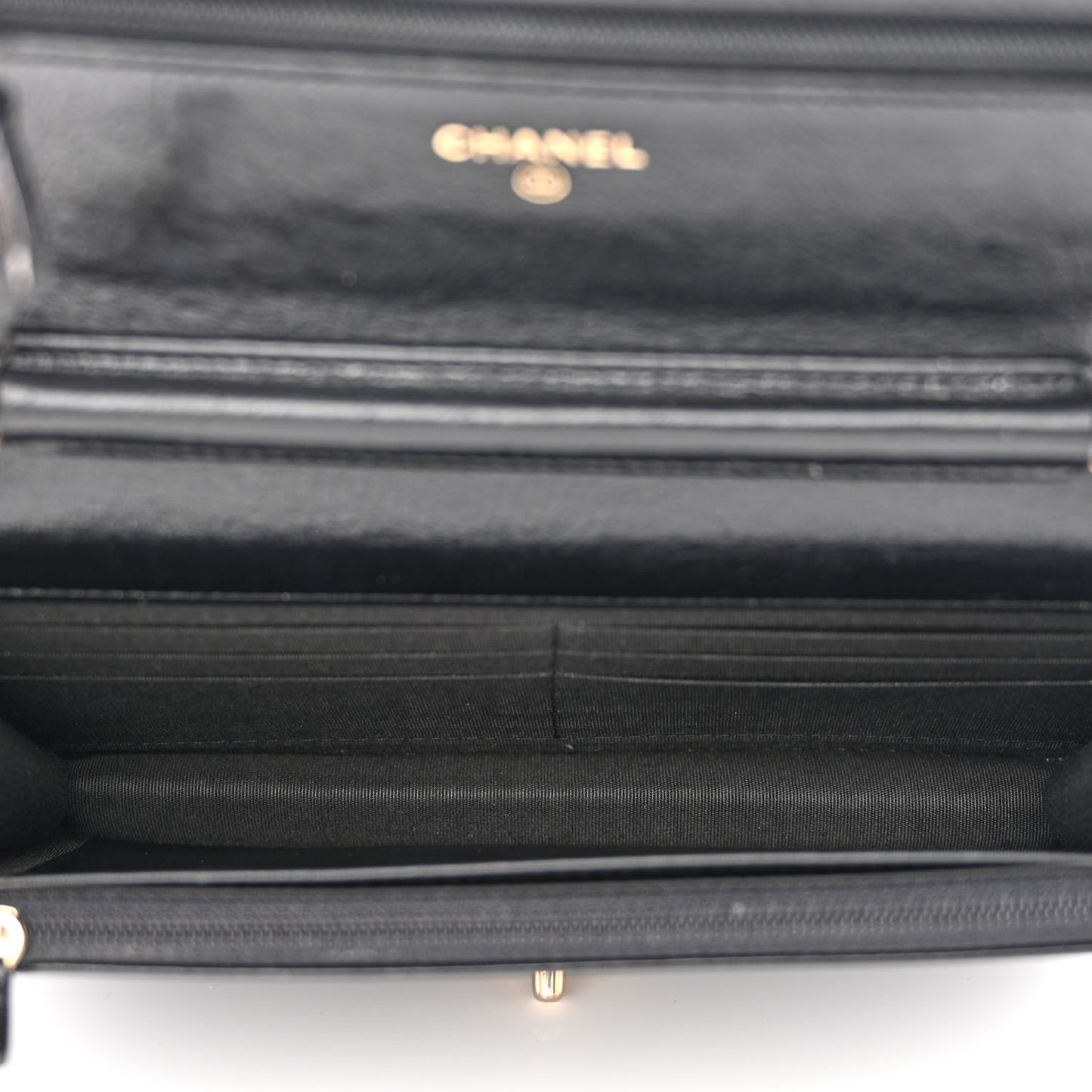 Aged Glazed Calfskin Stitched Golden Class CC Wallet on Chain WOC Black