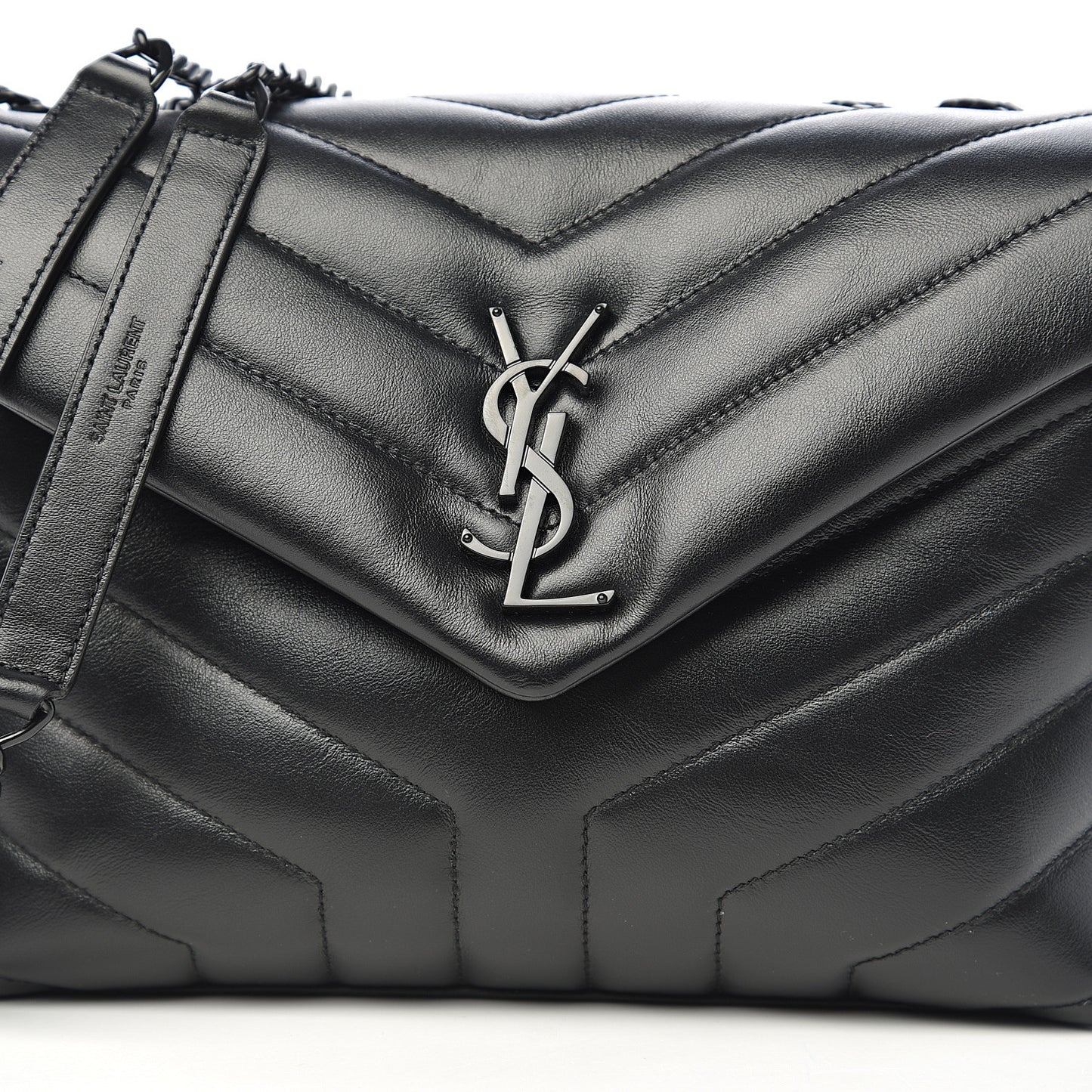 Calfskin Y Quilted Monogram Small Loulou Chain Satchel Black