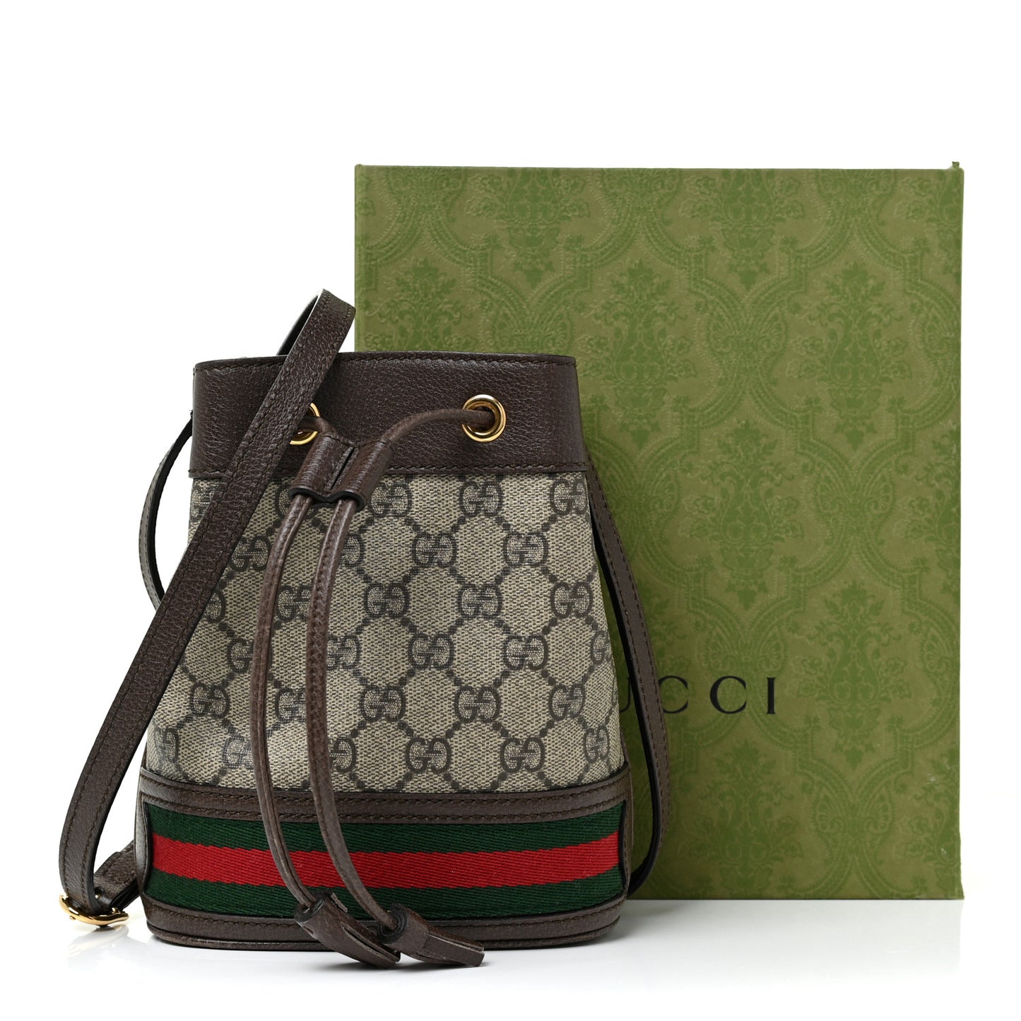 GG Supreme Monogram Web Mini Ophidia Bucket Bag Brown