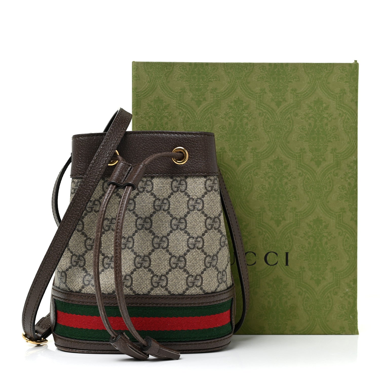 Gucci GG Supreme Monogram Web Mini Ophidia Bucket Bag Brown 10 of 10