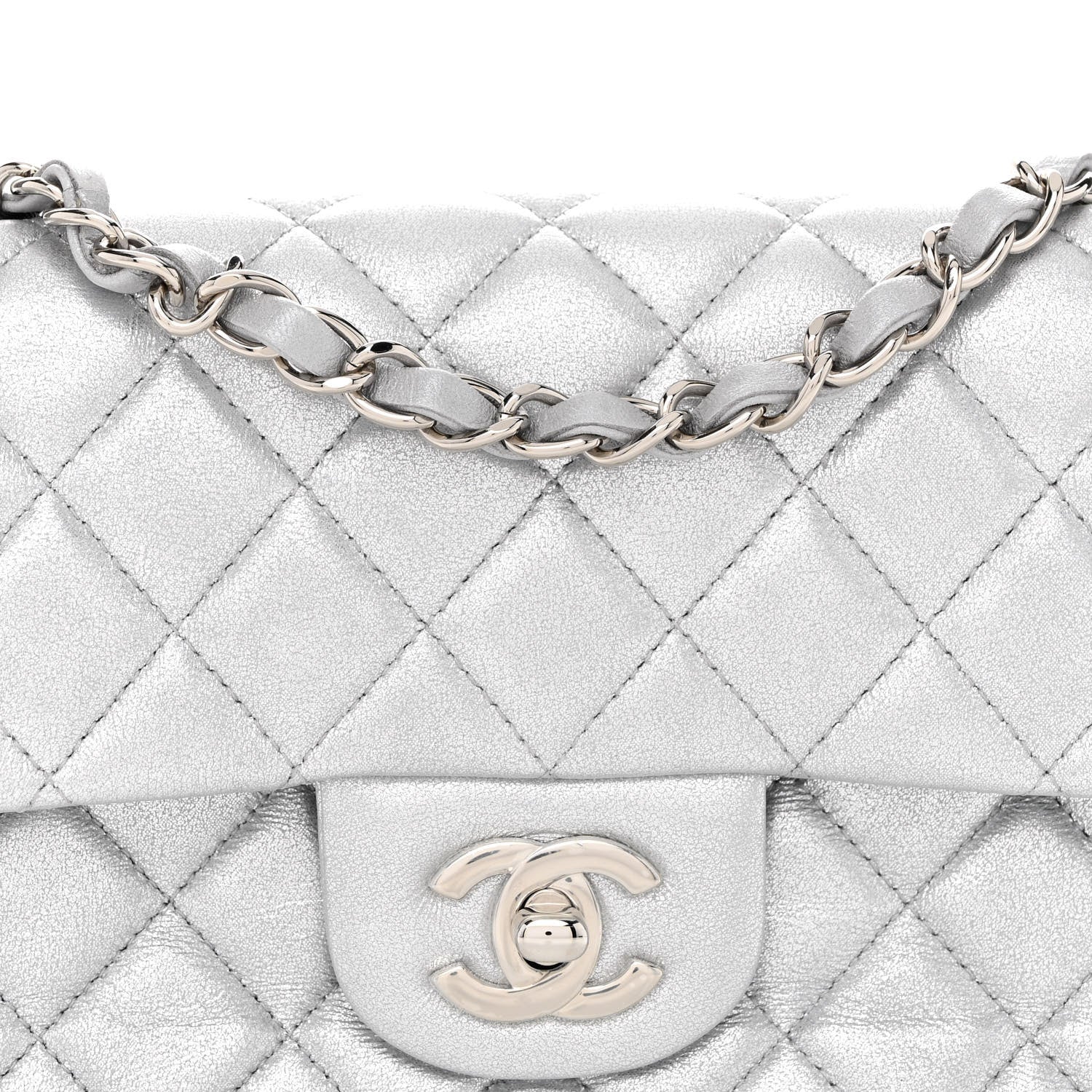 Chanel Metallic Lambskin Quilted Mini Rectangular Flap Silver 8 of 10