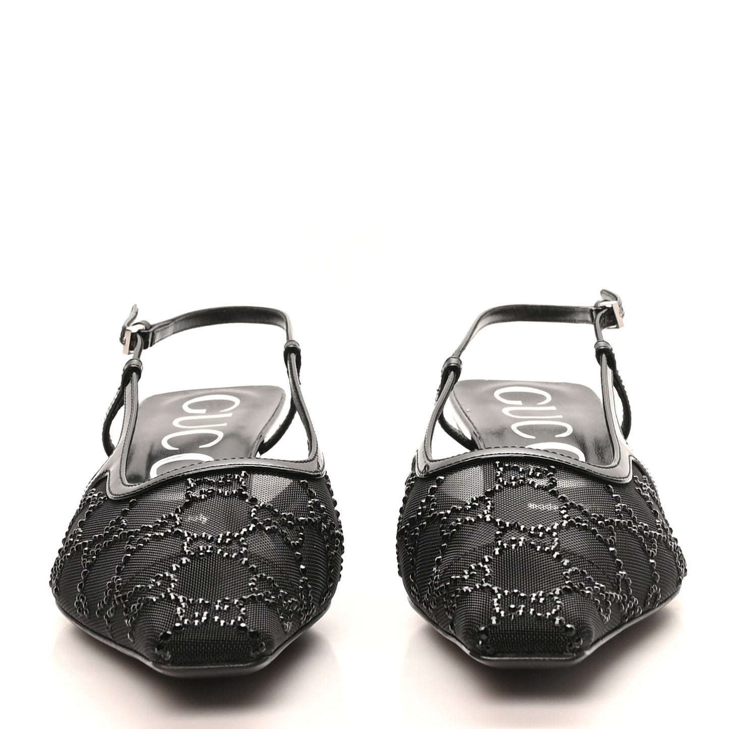 Tela Retino Kid Scamosciato Crystal GG Monogram Square G 35mm Slingback Pumps 38.5 Black