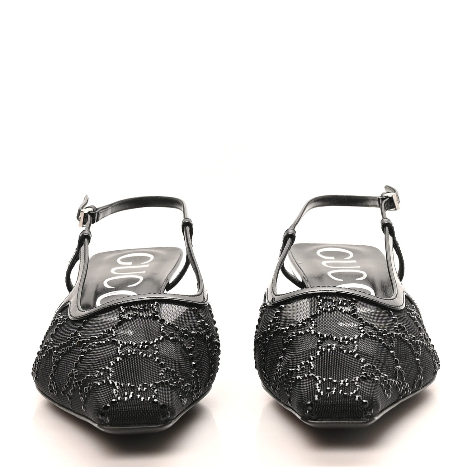 Gucci Tela Retino Kid Scamosciato Crystal GG Monogram Square G 35mm Slingback Pumps 38.5 Black 3 of 8