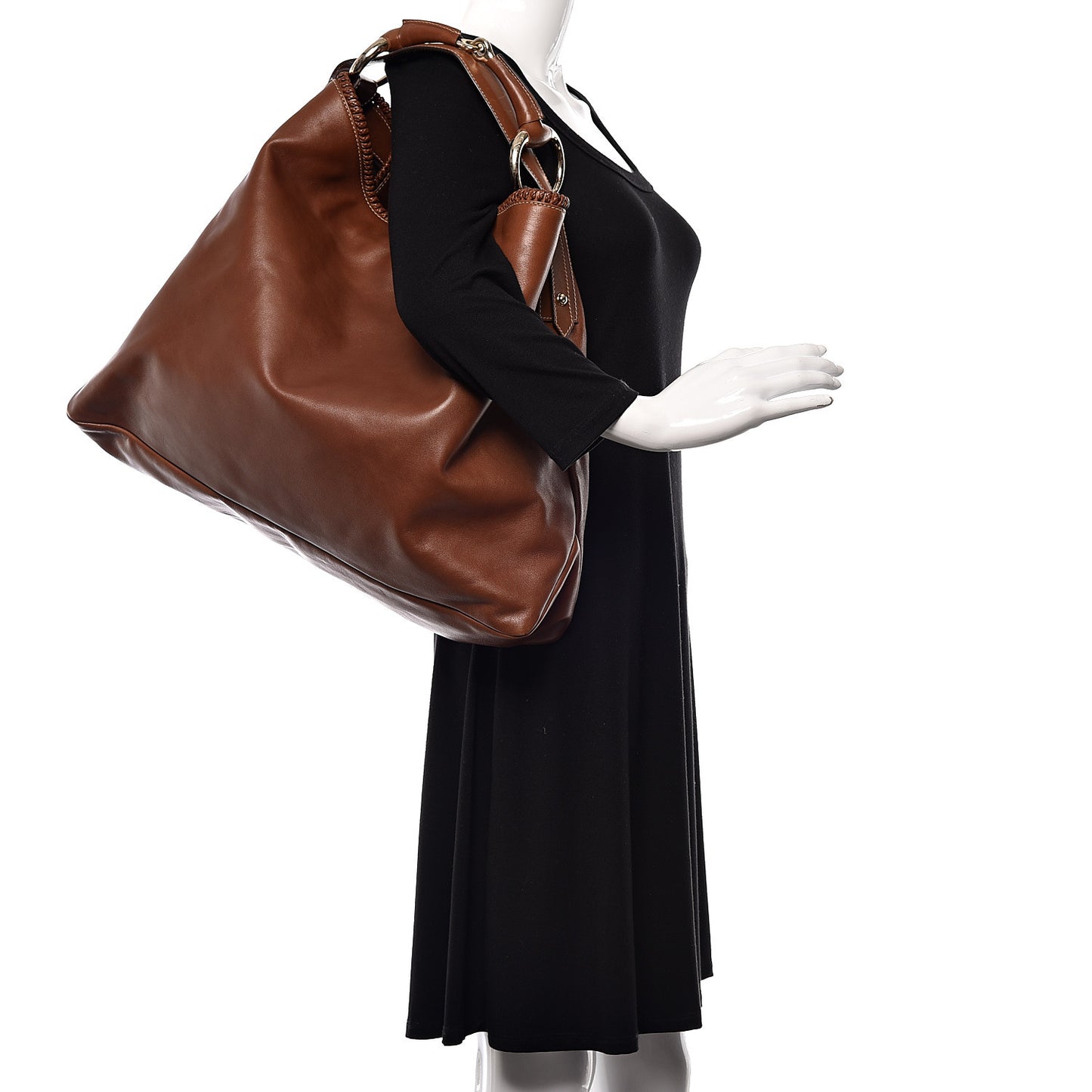 Calfskin Large Horsebit Chain Hobo Brown