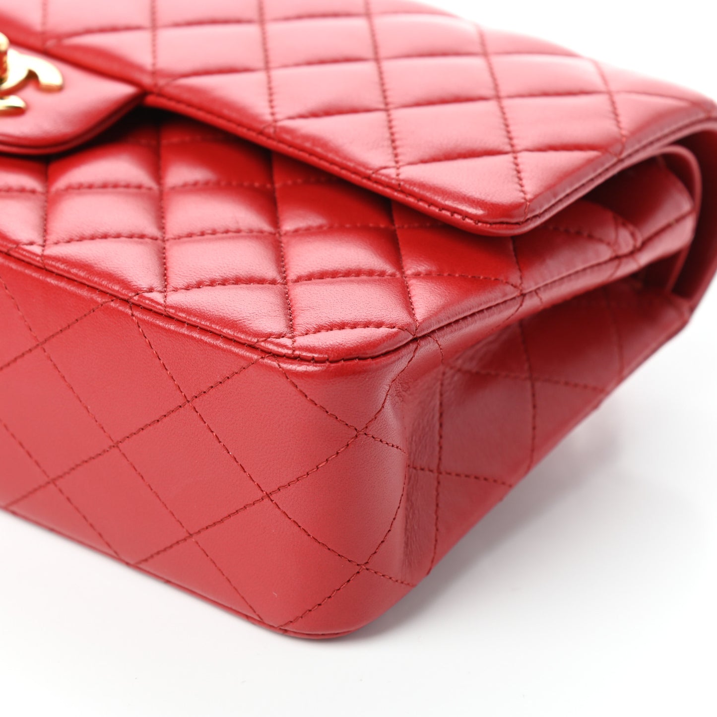 Lambskin Quilted Medium Double Flap Red