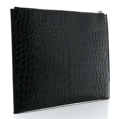 Saint Laurent Calfskin Crocodile Embossed Document Holder Black 3 of 9