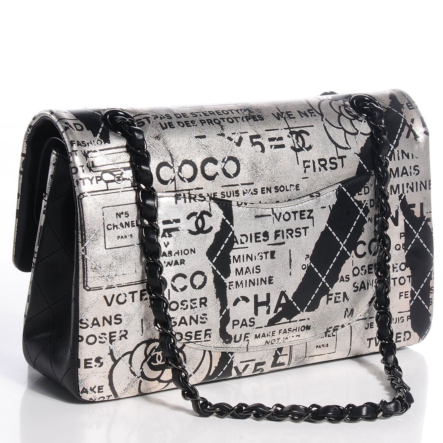 Chanel Lambskin Hand Painted Medium Double Flap Black 3 of 8