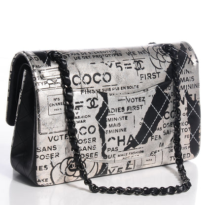 Chanel Lambskin Hand Painted Medium Double Flap Black 3 of 8