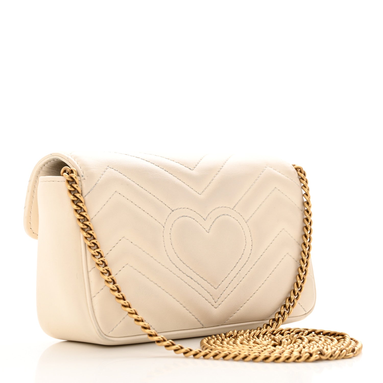 Gucci Calfskin Matelasse Super Mini GG Marmont Shoulder Bag White 3 of 23