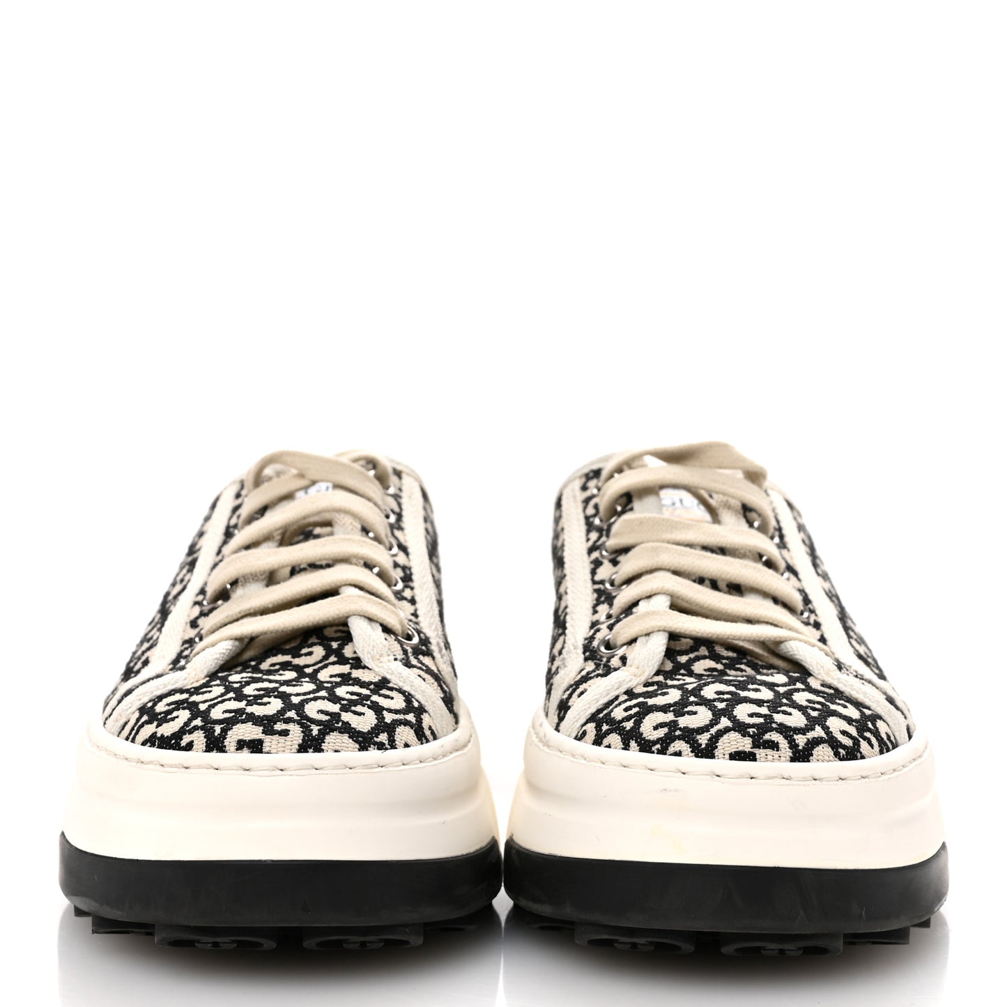 GG Monogram Jacquard Womens 1977 Tennis Platform 52mm Sneakers 37.5 Black Mystic White