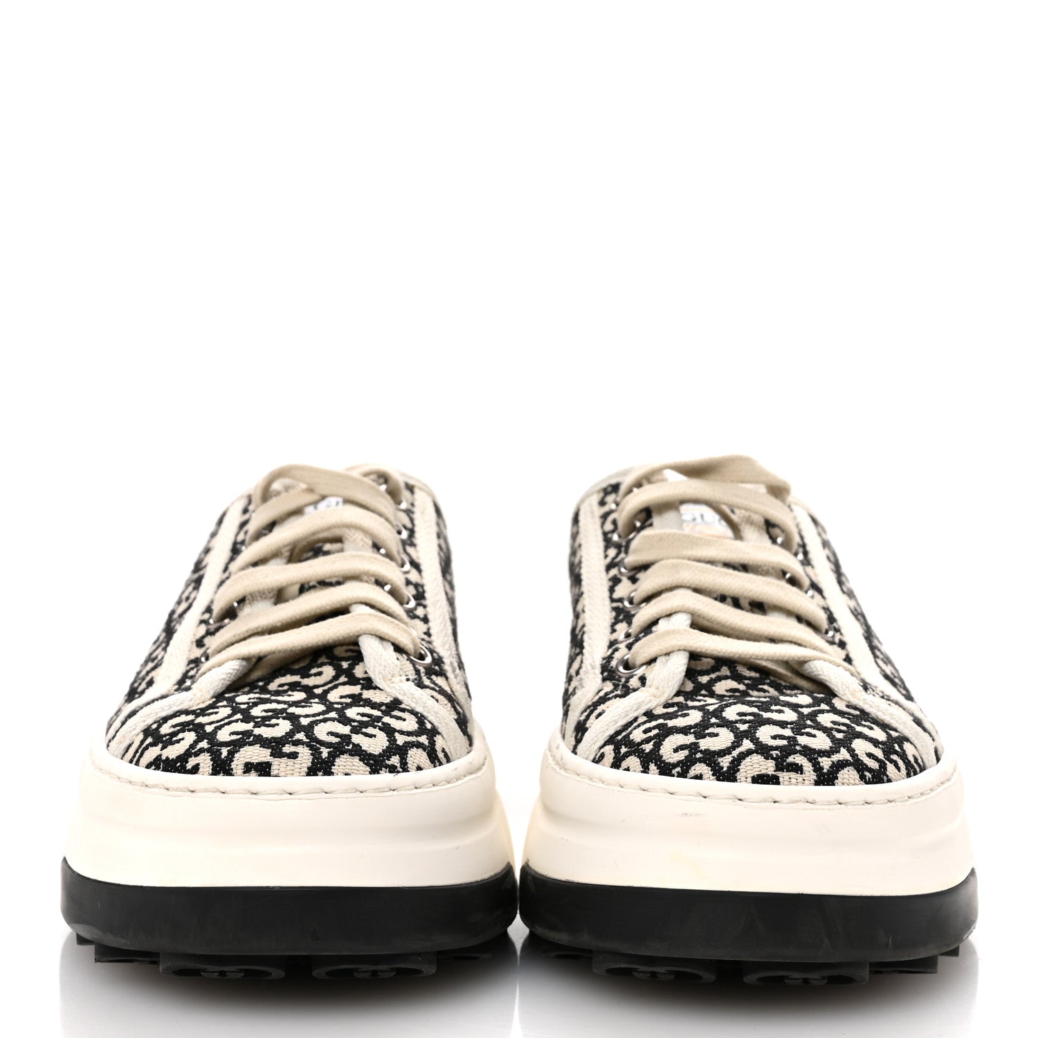 Gucci GG Monogram Jacquard Womens 1977 Tennis Platform 52mm Sneakers 37.5 Black Mystic White 3 of 9