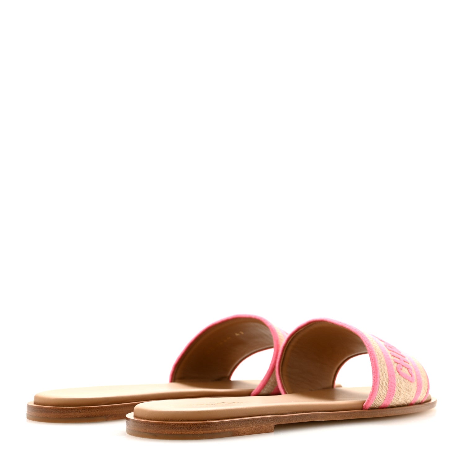 Christian Dior Straw Embroidered Dway Flat Slide Sandals 41 Rose Begonia 5 of 9