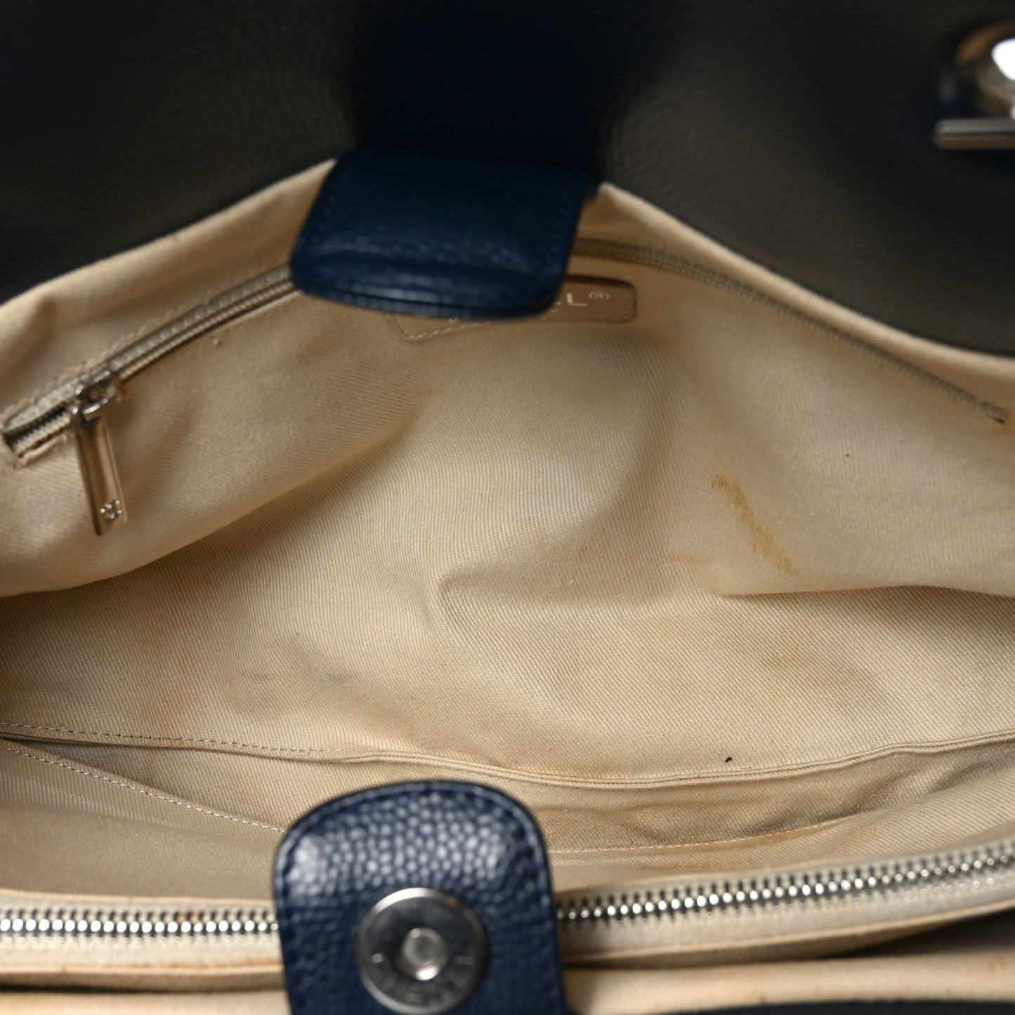 Soft Caviar CC Medium Top Handle Tote Navy Blue