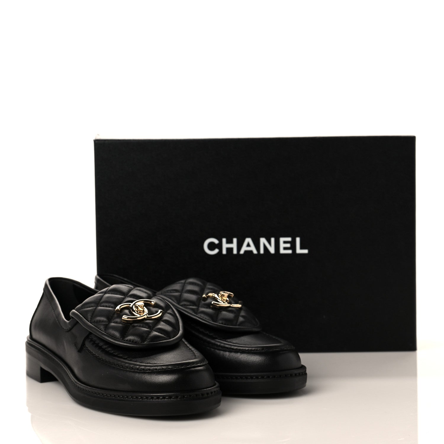 Chanel Lambskin Quilted CC Turnlock Loafers 38 Black 8 of 8