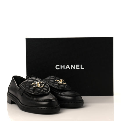 Chanel Lambskin Quilted CC Turnlock Loafers 38 Black 8 of 8
