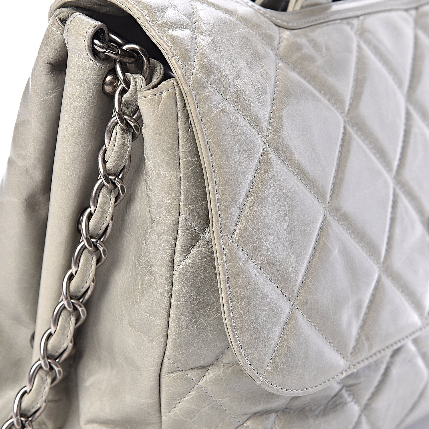 Chanel Glazed Calfskin Boy Satchel Flap Light Grey 12 of 13