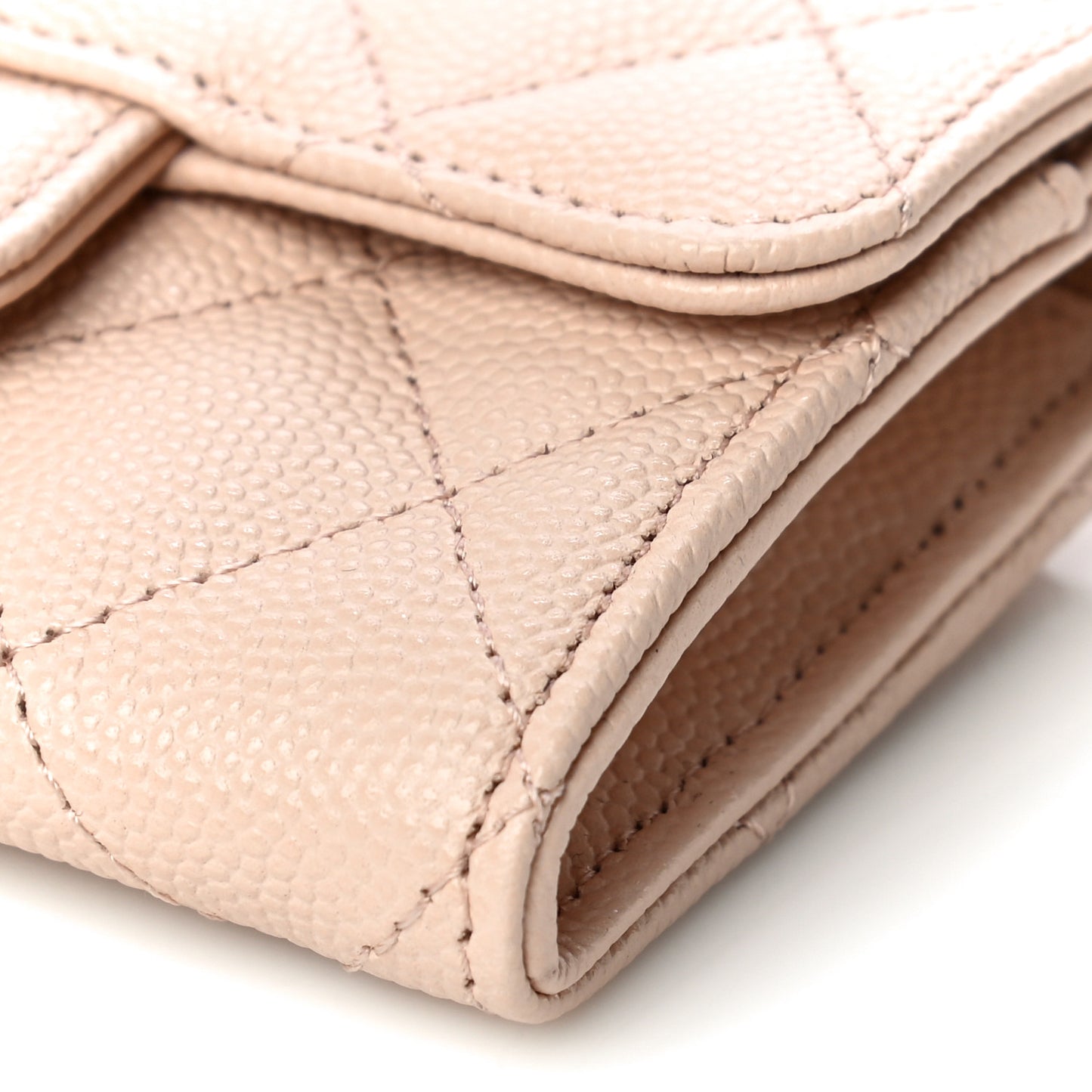 Caviar Quilted Flap Card Holder Wallet Beige