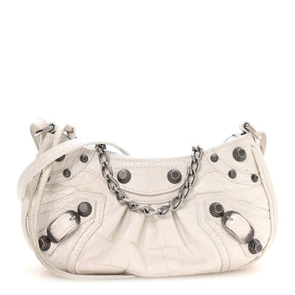 Balenciaga Extra Supple Calfskin Crocodile Embossed Le Cagole Mini Purse With Chain White 1 of 9