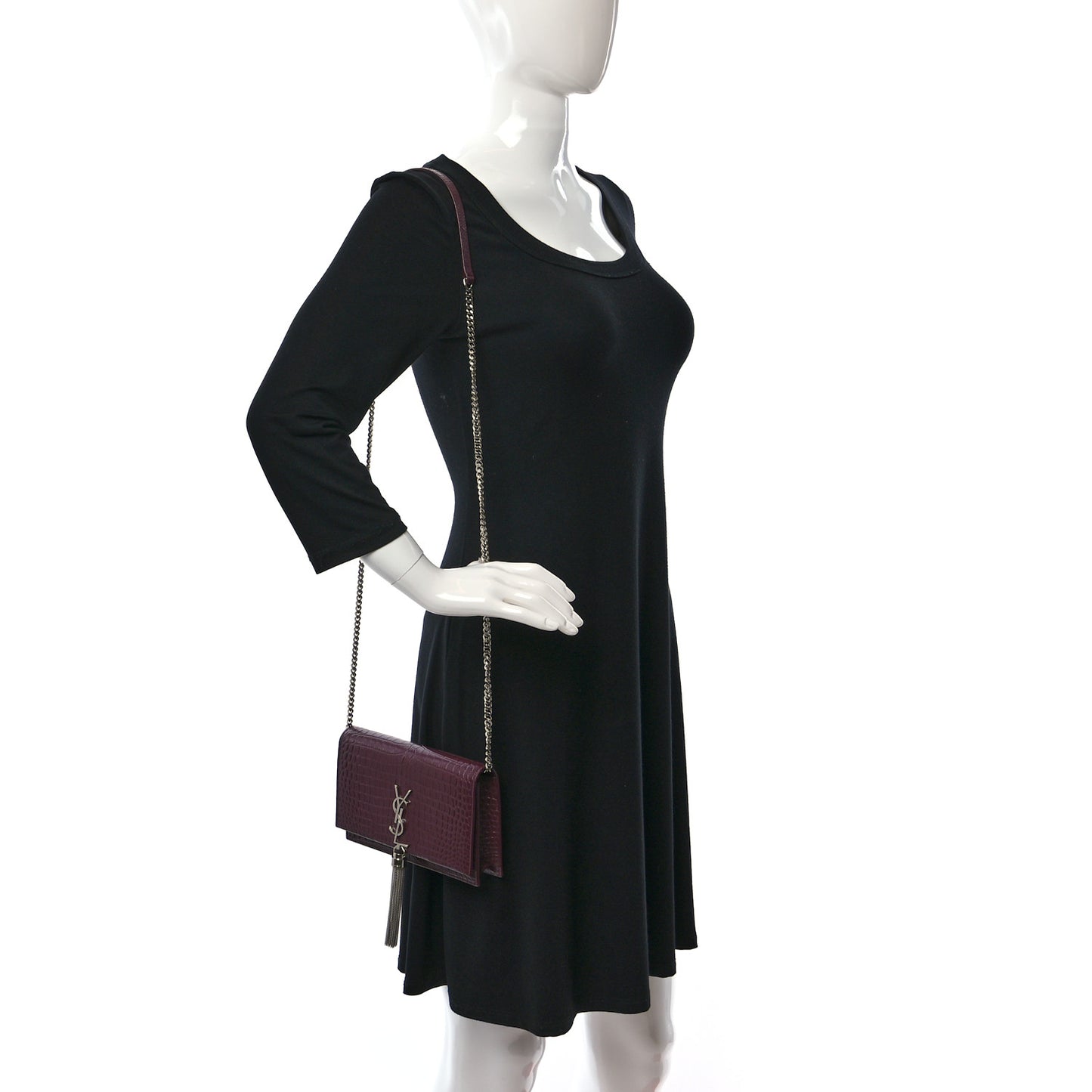 Calfskin Crocodile Embossed Kate Monogram Tassel Chain Wallet Rouge Legion