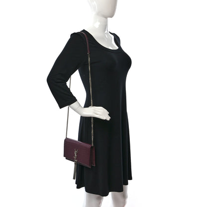 Saint Laurent Calfskin Crocodile Embossed Kate Monogram Tassel Chain Wallet Rouge Legion 2 of 12