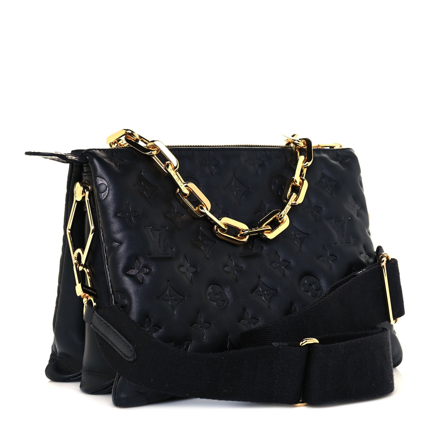 Louis Vuitton Lambskin Embossed Monogram Coussin PM Black 3 of 12