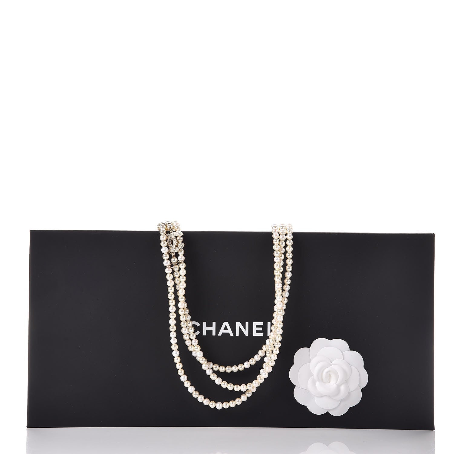 Chanel Pearl Crystal CC Triple Strand Long Necklace Gold 6 of 6