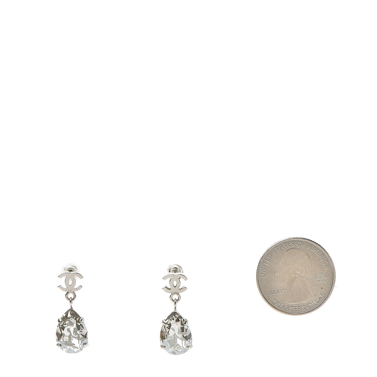 Chanel Crystal CC Tear Drop Earrings Silver 2 of 5