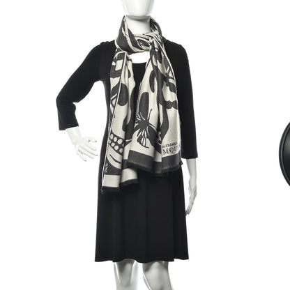 Alexander McQueen Wool Skull Butterfly Stole Scarf Black 2 of 5