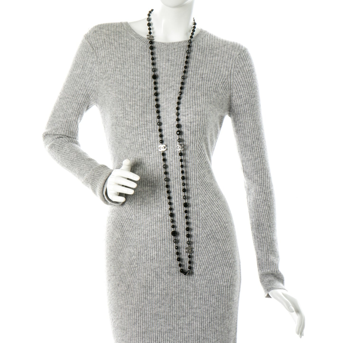 Ruthenium Beaded CC Long Necklace Black