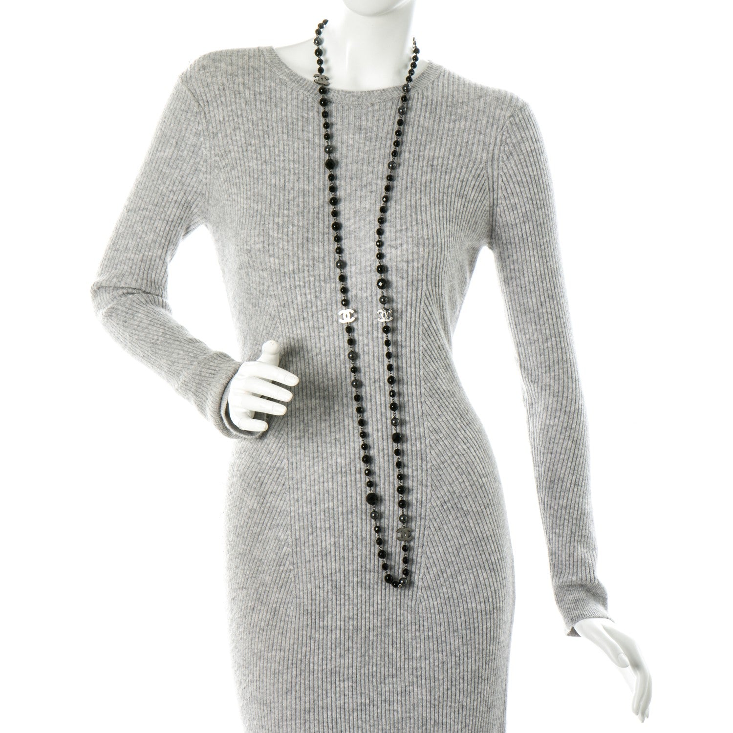 Chanel Ruthenium Beaded CC Long Necklace Black 2 of 4
