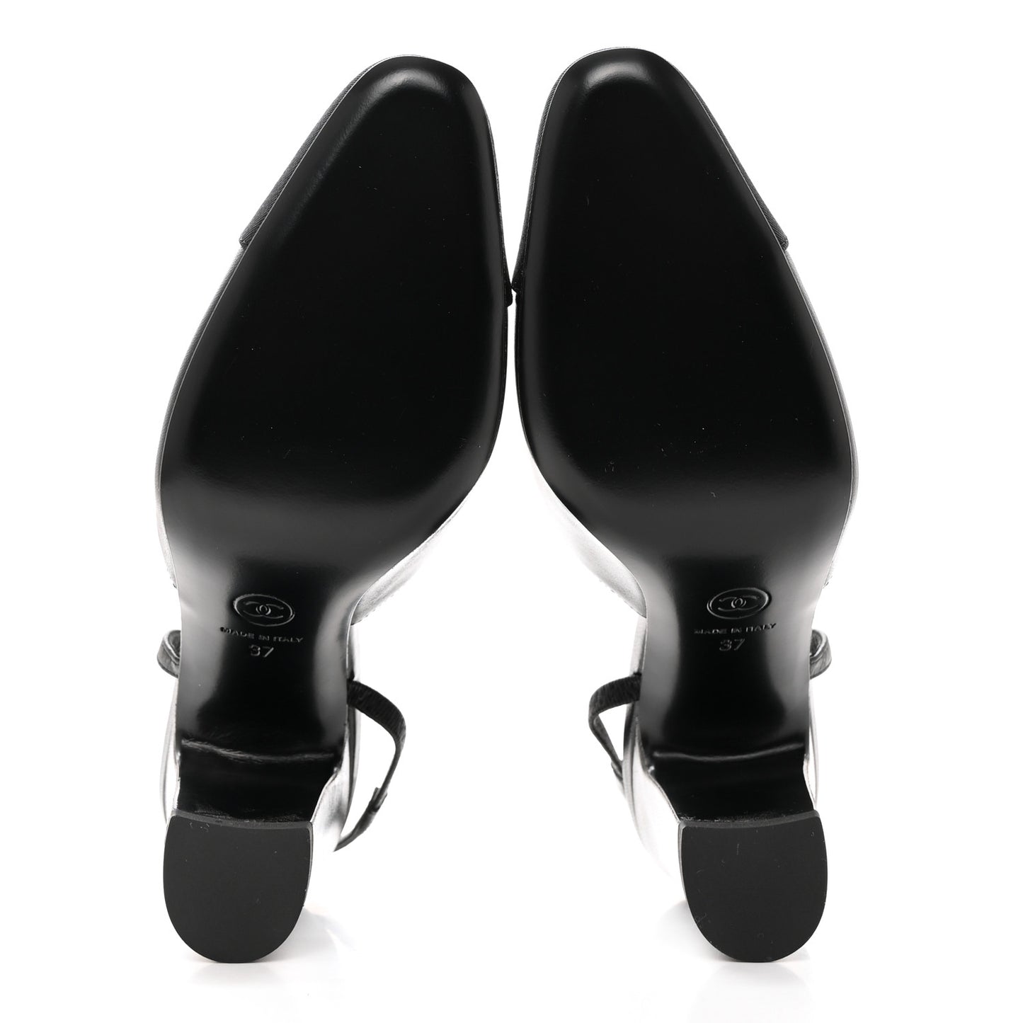Lambskin Grosgrain Cap Toe CC Slingback Pumps 37 Black