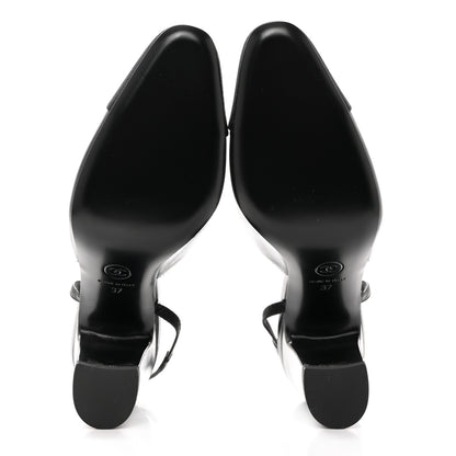 Chanel Lambskin Grosgrain Cap Toe CC Slingback Pumps 37 Black 5 of 9