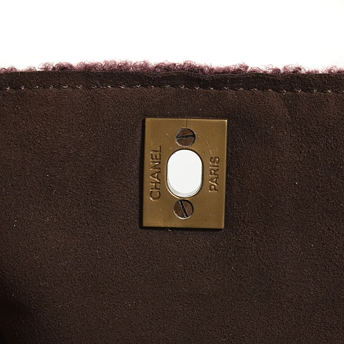 Suede Shearling Flap Clutch Brown Purple